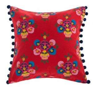 Bright Red Floral Splash Cushion