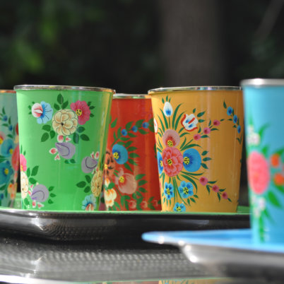 Jasmine White London Maria, Leah, Sienna, Amber and Alice Handpainted enamelware tumbler