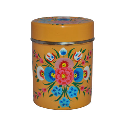 Jasmine White London hand painted enamelware Amber tea caddy