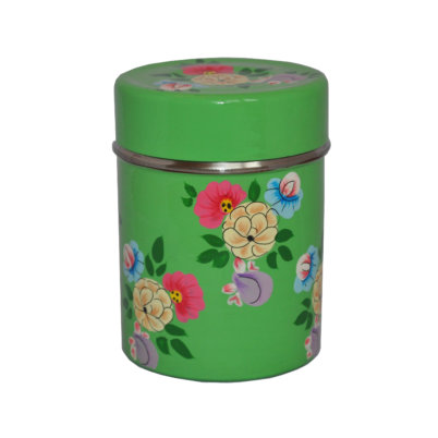 Jasmine White London Bright Green Maria handpainted enamelware tea caddy