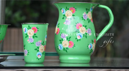 Jasmine White London Bright Green Maria handpainted enamelware jug