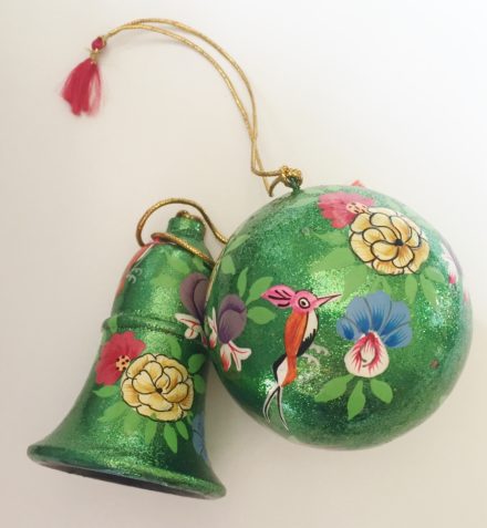 Jasmine White London hand painted Maria glitter bauble and bell