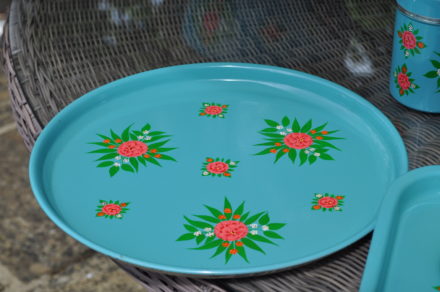 Jasmine White London hand painted Alice enamelware round tray