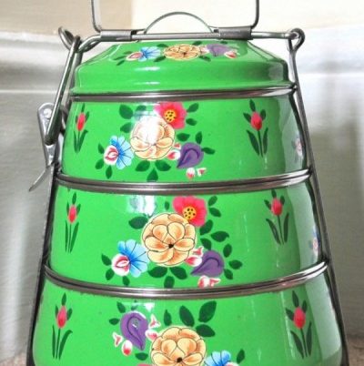 Jasmine White London hand painted Maria enamelware tiffin