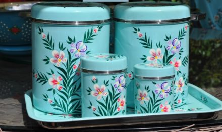 Jasmine White London hand painted Diana enamelware Storage Jars and tea caddies