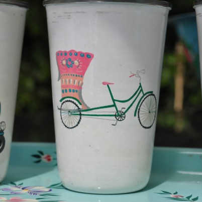 Handpainted Pink Enamelware Cycle Rikshaw Tumblers