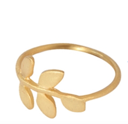 Jasmine White London Gold Vermeil leaf design ring