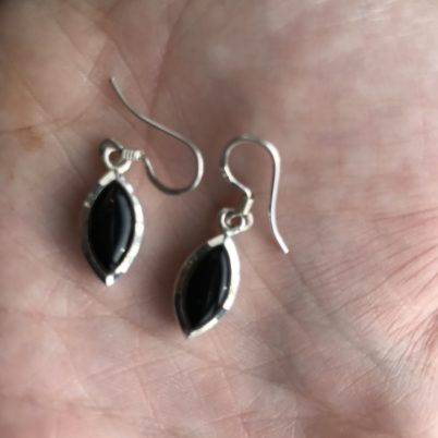Jasmine White London Black Onyx Oval drop silver earrings