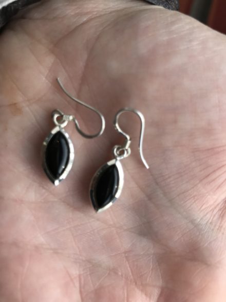 Jasmine White London Black Onyx Oval drop silver earrings
