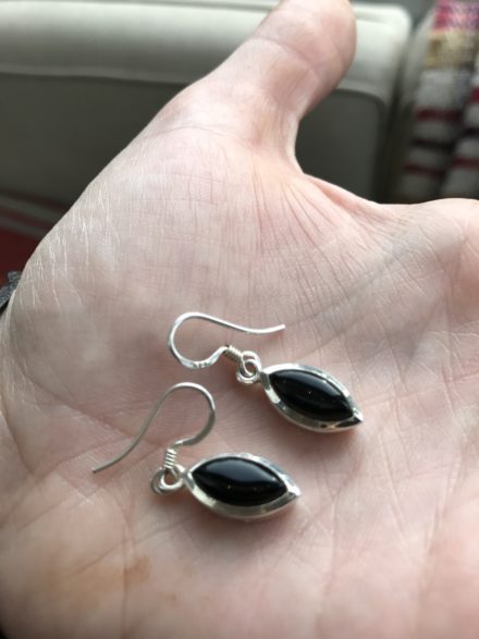 Jasmine White London Black Onyx Oval drop silver earrings 2
