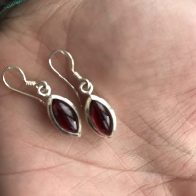 Jasmine White London Garnet oval shaped drop earrings in silver