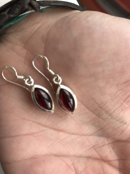 Jasmine White London Garnet oval shaped drop earrings in silver