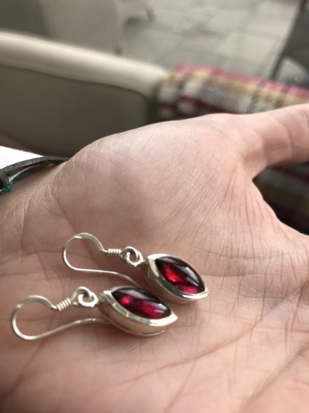 Jasmine White London Garnet oval shaped drop earrings in silver 2