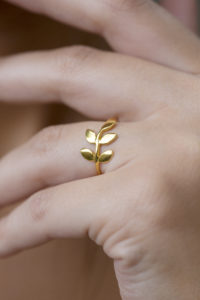 Jasmine White London 18 carat gold vermeil leaf ring