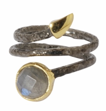 Coil ring with Rainbow Moonstone by Jasmine White London